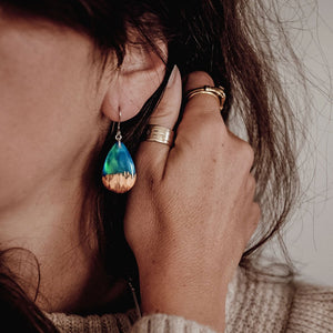 Aurora Borealis | opal earrings [raindrop] - Wood all Good