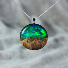 Aurora Borealis opal pendant round - Handmade jewelry made